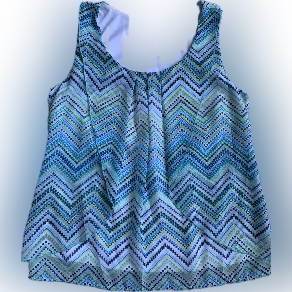 blue & green sheer summer sleeveless blouse with liner, medium | Dressbarn